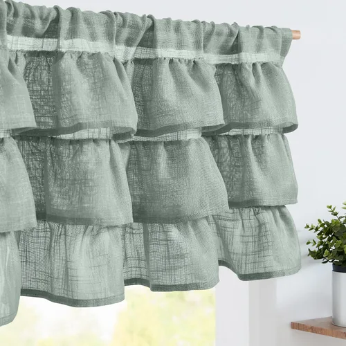 Miniatura 27 de jinchan Cortinas de cenefa para ventanas de 16 pulgadas, coloridos mini pompones, cenefa de cocina de granja, cenefa de gasa semitransparente