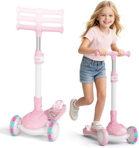 Miniatura 9 de Patinete para niños con ruedas iluminadas LED y 3 alturas ajustables, inclinación para dirigir y ampliar la cubierta antideslizante, scooter de 3