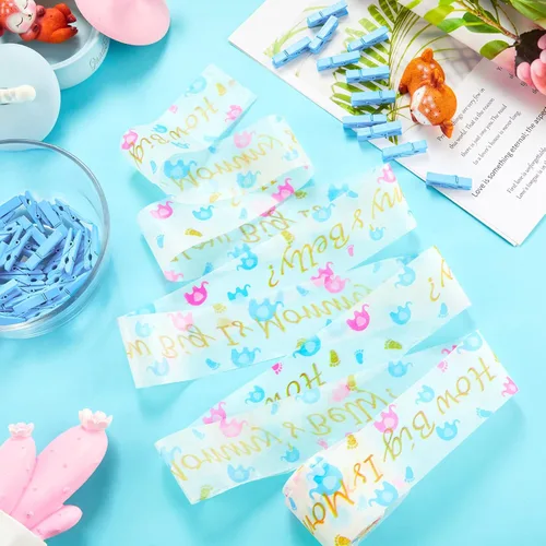 Miniatura 7 de Juego de juegos de baby shower, cinta métrica de abdomen y mini pinzas para la ropa, qué tan grande es el vientre de mamá y no digas juegos de bebé