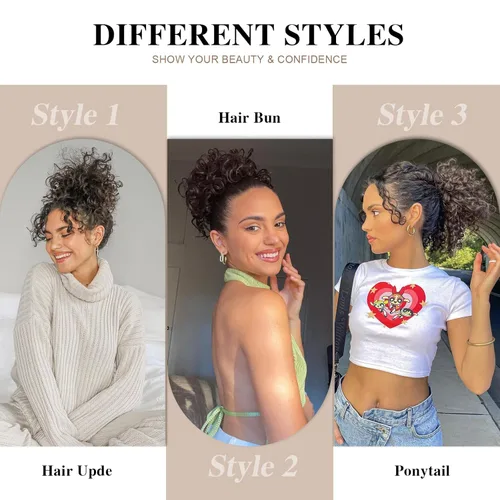 Miniatura 3 de Extensión de cola de caballo rizada con cordón para mujeres negras, extensión de cola de caballo con cordón, extensiones de cabello rizado