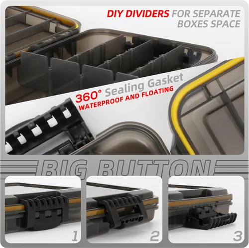Miniatura 3 de RUNCL Caja de aparejos de pesca, impermeable, hermética, caja de aparejos de bandeja 3600/3700 con separadores ajustables, protección solar, marco 2