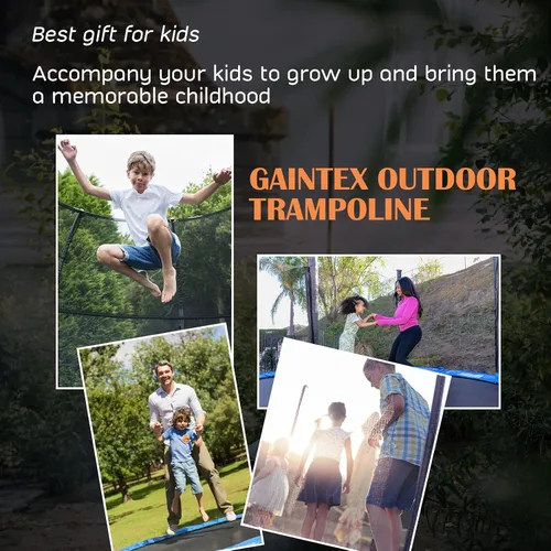 Miniatura 6 de Giantex Trampolín con aro de baloncesto, 8, 10, 12 pies, aprobado por la ASTM para todo tipo de clima, escalera recreativa al aire libre para niños