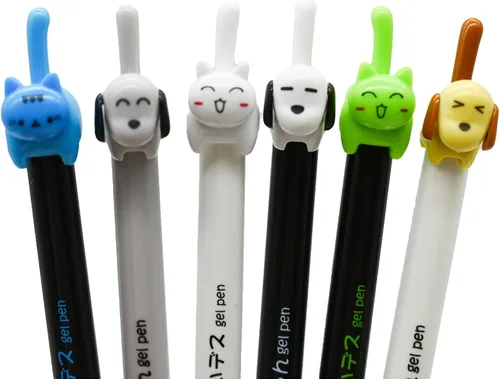 Miniatura 5 de Maydahui 12 bolígrafos retráctiles con forma de gato y perro, diseño de gatito, tinta negra para amantes de los gatos, estudiantes, suministros