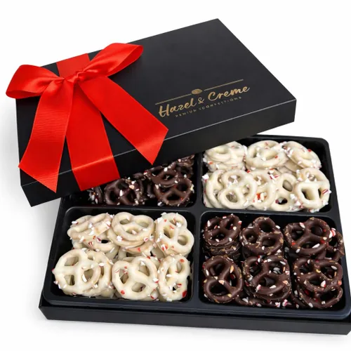 Cesta de regalo de pretzel de yogur y menta cubierta de chocolate, caja de regalo de pretzels gourmet, cesta de regalo de alimentos, regalos de