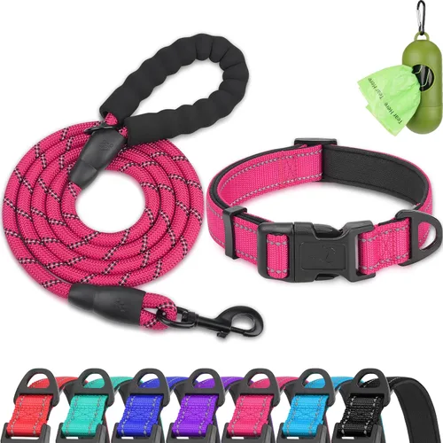 Miniatura 9 de Dynmeow Juego de collar y correa reflectante para perro, correa de cuerda de escalada fuerte de 6 pies con mango acolchado, collar ajustable