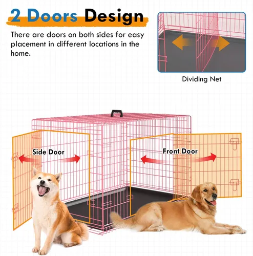 Miniatura 20 de PayLessHere - Jaula grande para perros y perrera para perros medianos y grandes, de metal, con doble puerta, plegable, para viajes, interior y Azul