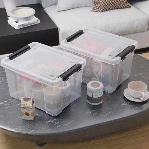 Miniatura 7 de Paquete de 4 cajas de almacenamiento de plástico de 22 cuartos de galón con ruedas, caja de almacenamiento transparente
