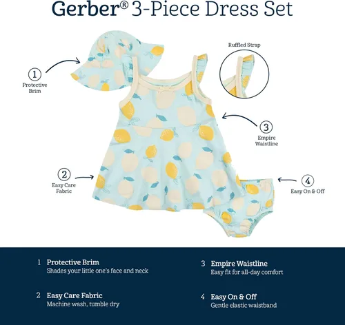 Miniatura 5 de Gerber Baby-girls - Juego de 3 piezas, funda para pañales y gorro
