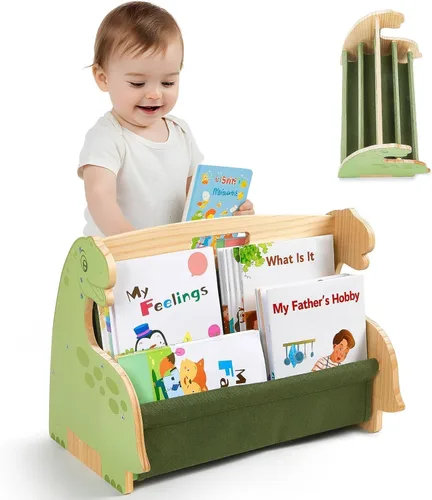 Miniatura 12 de Estantería infantil SheSeek de doble cara con 4 niveles de fundas profundas, estante de libros de madera para niños Montessori para habitación