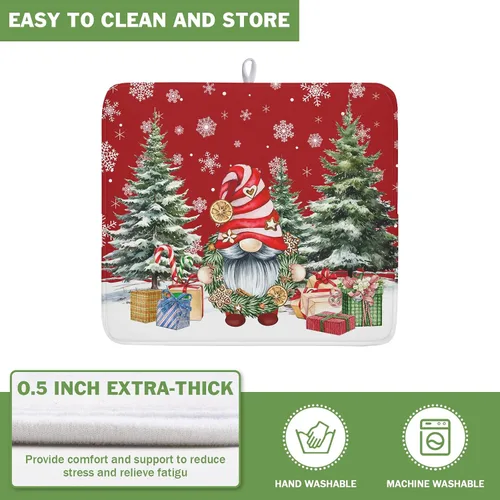Miniatura 5 de Kawani Tapete de secado de platos de gnomo de Navidad para encimera de cocina, gnomos de Navidad, copos de nieve, almohadilla de secado de platos