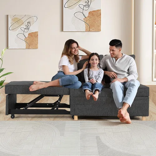 Miniatura 5 de SEJOV Sofá Cama Convertible 4 en 1, Sofás y Sillones, Sofá Loveseat de Tela de Lino de 3 Asientos con 2 Cojines Decorativos, Sillón Reclinable