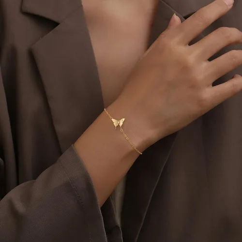 Miniatura 3 de BRIJEWLIC Butterfly Bracelet Gold Bracelets for Women, 14K Gold Plated Butterfly Cute Bracelets Initial Bracelets for Women Teen Girls Gifts Gold