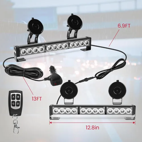 Miniatura 8 de Barra de luces estroboscópicas ámbar y blanco para asesor de tráfico para vehículos, camiones, control remoto inalámbrico, 23 patrones de flash, 2