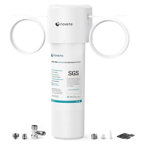 NOVETE Filtro de agua para debajo del fregadero, 3 años, 30,000 galones, reduce el 99.5% de cloro, PFAS, mal sabor, NSF/ANSI 42/372, sistema de