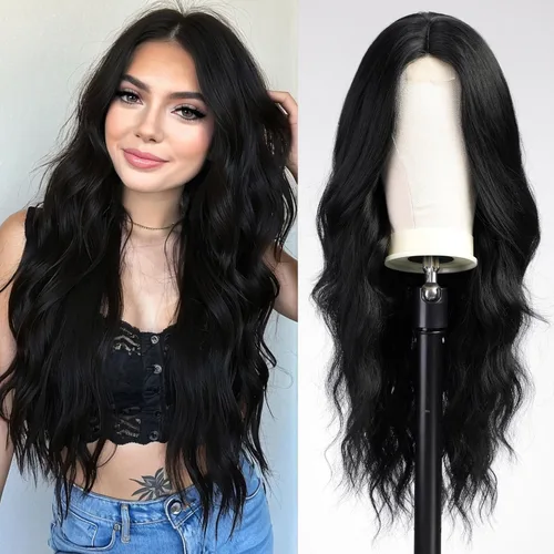 Miniatura 17 de Pelucas rubias cenizas para mujer, peluca larga recta en capas con flequillo, cabello sintético natural con raíces oscuras