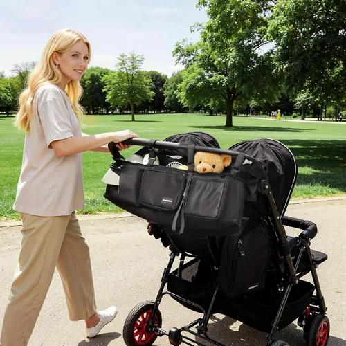 Miniatura 6 de Organizador de cochecito doble para Bob Duallie con 2 portavasos aislados y bolsa refrigeradora, Baby Jogger City Mini Gt2 Jeep Accesorios