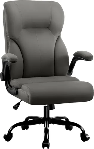 Miniatura 8 de Silla de oficina ejecutiva, silla de escritorio ergonómica y cómoda con reposabrazos y ruedas abatibles acolchados, de piel sintética, resistente