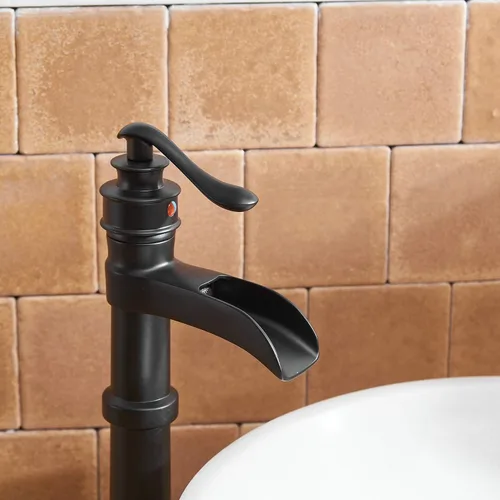 Miniatura 8 de Grifo de fregadero de recipiente negro mate con montaje de drenaje desplegable y manguera de suministro de orificio de un solo mango, grifo