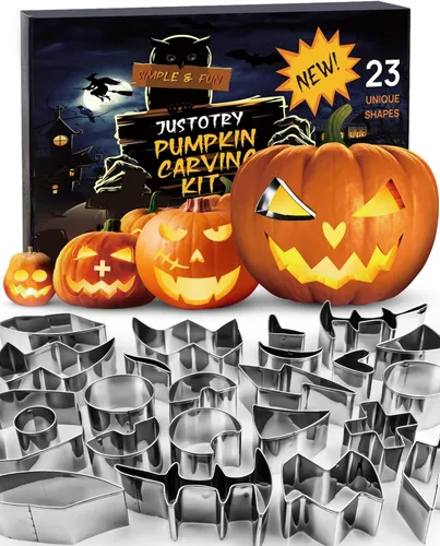 Miniatura 7 de JUSTOTRY Kit de tallado de calabaza – Cortadores de galletas con forma de cara de calabaza de Halloween, juego de herramientas fáciles y seguras 23