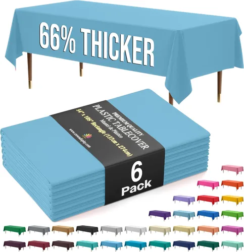 Miniatura 38 de Exquisite 66% Thicker Premium Plastic Table Cloth Rectangle Table Cover 0.5 Mil 6 Pack Aqua Table Cloth 54 Inch x 108 Inch Disposable Tablecloth