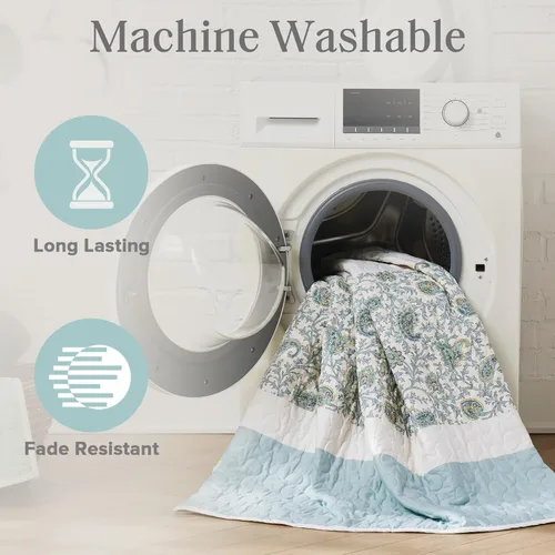 Miniatura 6 de Madison Park Juego de edredón 100% algodón con estampado floral, costuras de doble cara, para todas las estaciones, colcha ligera, ropa de cama Aqua