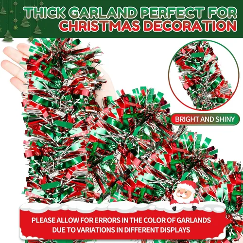 Miniatura 3 de Guirnalda de oropel de Navidad de 50 pies, guirnalda gruesa de oropel para decoración del árbol de Navidad, guirnalda metálica trenzada de oropel
