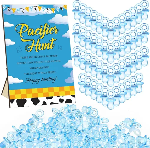 Miniatura 20 de Thyle Juego de 51 piezas de chupete de caza para baby shower, incluye signo de caza y 50 chupetes acrílicos para decoración de juegos de baby Rosa