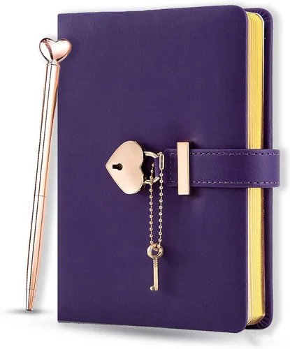Miniatura 11 de Agenda personalizada con cerradura y llave para niñas, tamaño B6 de 5.3 x 7 pulgadas, 290 páginas con bordes dorados, cierre de corazón dorado