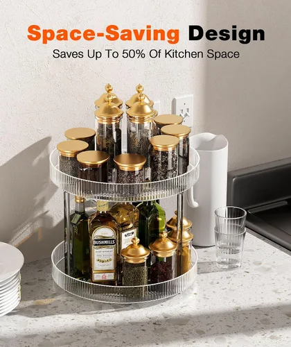 Miniatura 3 de Acina Organizador de encimera de baño de 2 niveles: bandeja de almacenamiento giratoria de 360° Clear Lazy Susan - Estante giratorio para perfumes