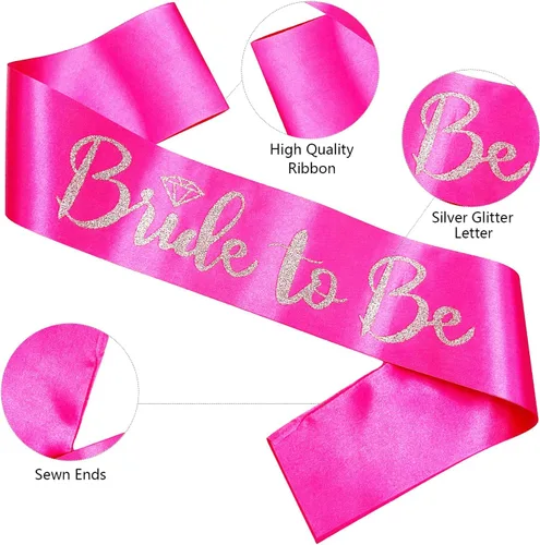 Miniatura 2 de Bride to Be - Banda de satén rosa intenso con letras plateadas con purpurina plateada, banda para despedida de soltera, regalos de boda, fiesta