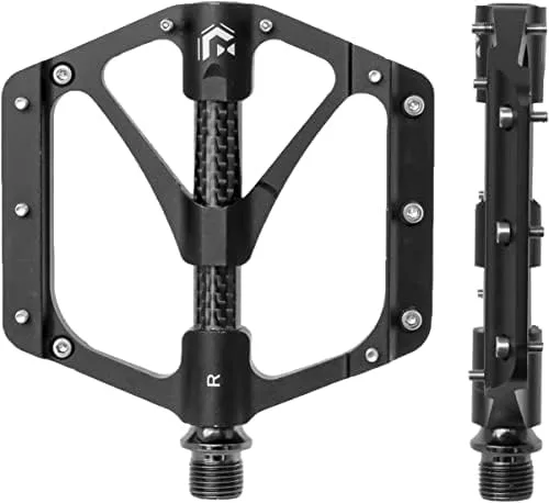 GORIX Pedales planos de bicicleta CNC ancho 3 cojinetes tubo central de fibra de carbono ligero con pin antideslizante Spike Road Mountain MTB