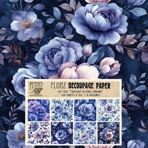 Miniatura 19 de Decoupage - Paquete de papel (24 hojas de 6 x 6 pulgadas) Floral Paradise in Blue # Papel de patrón de estilo vintage para decoupage, manualidades