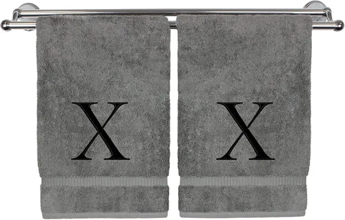 Miniatura 212 de Toalla de mano monogramada, regalo personalizado, juego de 2 - Toalla bordada con letra de bloque dorada - Extra absorbente 100% algodón turco