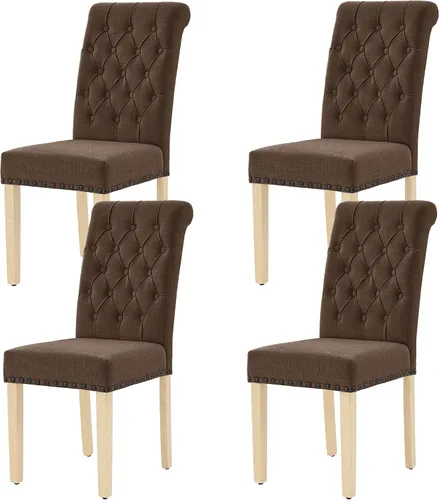Miniatura 19 de LOULENS Juego de 2 sillas de comedor de tela, modernas sillas Parson tapizadas de lino con ribete de cabezas de clavos, botones acolchados, patas