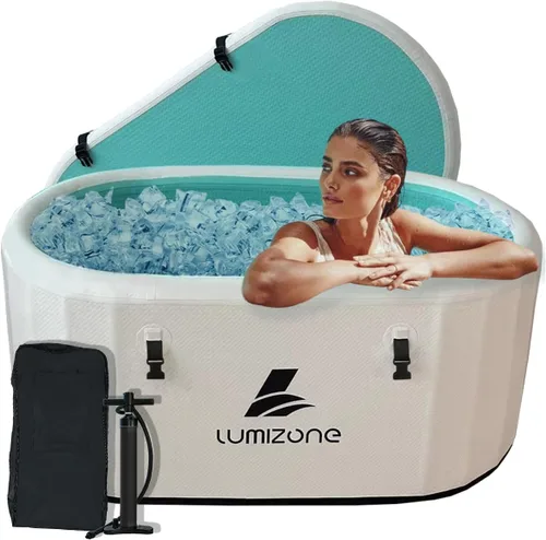 Lumizone Bañera de inmersión fría inflable de 132 galones de capacidad, baño de hielo portátil, compatible con enfriadores de agua con tapa, sellos
