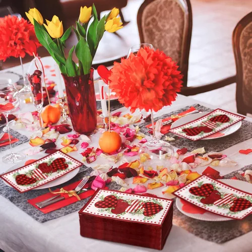 Miniatura 6 de Karenhi 200 servilletas de San Valentín, servilletas de eucalipto con corazones de San Valentín, toallas de mano desechables para baño, toallas
