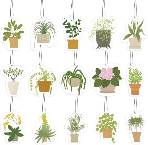 15 piezas de ambientadores de plantas colgantes divertidos, accesorios de plantas colgantes para espejo de coche, decoración de coche linda,