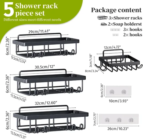 Miniatura 6 de Organizador de ducha adhesivo, paquete de 5 organizadores de baño de acero inoxidable a prueba de óxido y almacenamiento, organizador de baño