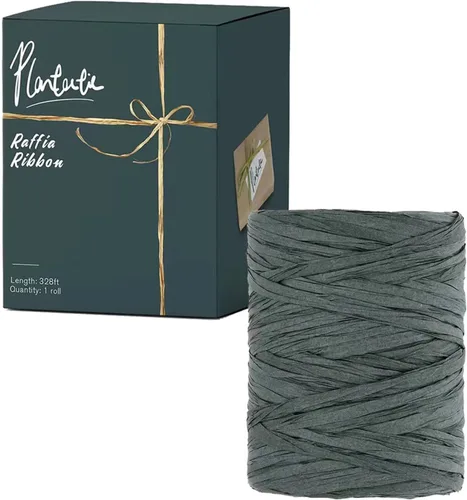 Miniatura 8 de Cinta de papel de rafia para envolver regalos/decoración de bricolaje, 328 pies 1 rollo (verde oscuro)