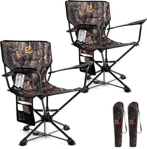 Miniatura 10 de Goplus Silla de caza giratoria de 360°, silla ciega plegable para adultos con portavasos y bolsa de transporte, sillas de camping ligeras y Azul