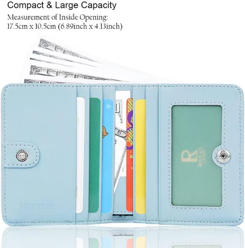 Miniatura 2 de Funtor Cartera de cuero para mujer, pequeña y compacta, con bolsillo doble, bloqueo RFID, para mujer