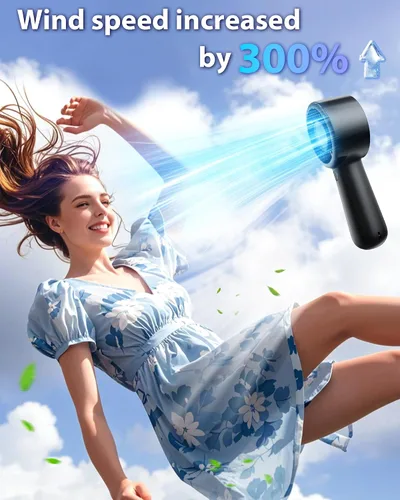 Miniatura 2 de Ventilador de mano portátil, pequeño ventilador de mano turbo personal, potente, refrescante, cordón, recargable por USB, 5 velocidades, maquillaje