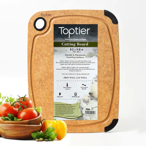 Miniatura 10 de Tabla de cortar para cocina, tabla de cortar TOPTIER de fibra de madera, tabla de cortar de madera de serie antideslizante, apta para lavavajillas