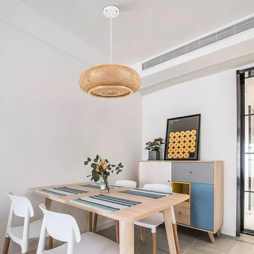 Miniatura 8 de Lámpara colgante de bambú tejida a mano, lámpara de ratán de una sola luz, tejido de madera natural, accesorio colgante de techo con cable ajustable