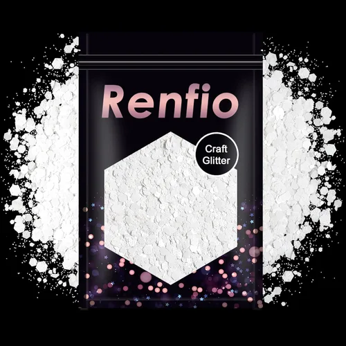 Renfio Purpurina gruesa blanca perla, 3.5 onzas (3.53 oz) de escamas metálicas de PET mixtas de polvo fino, purpurina facial para manualidades,