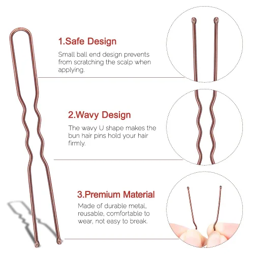 Miniatura 4 de IKOCO Horquillas para el cabello en forma de U de 2.4 pulgadas para mujer, pasadores de moño con caja de almacenamiento, color marrón