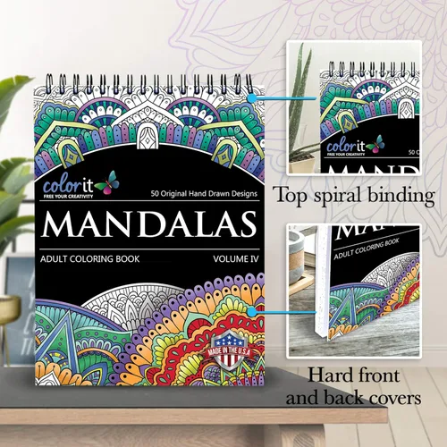 Miniatura 3 de ColorIt Mandalas Volumen IV Libro de colorear para adultos en espiral con 50 patrones de mandala para relajación y alivio del estrés - Incluye
