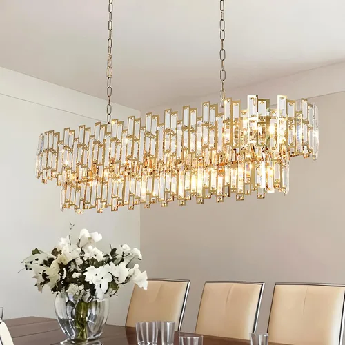 Miniatura 10 de L37.4 '' Candelabros de cristal modernos para comedor 11 luces de lujo rectangular de lujo dorado ovalado cristal colgante lámpara de techo