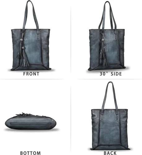 Miniatura 4 de Bolso de hombro grande de cuero genuino para mujer, bolso de mano vintage de cuero real y bolsos de mano