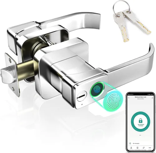 Miniatura 9 de FITNATE Cerradura de puerta de huellas dactilares con control de aplicación, cerradura de puerta de entrada sin llave con asa, perilla de puerta